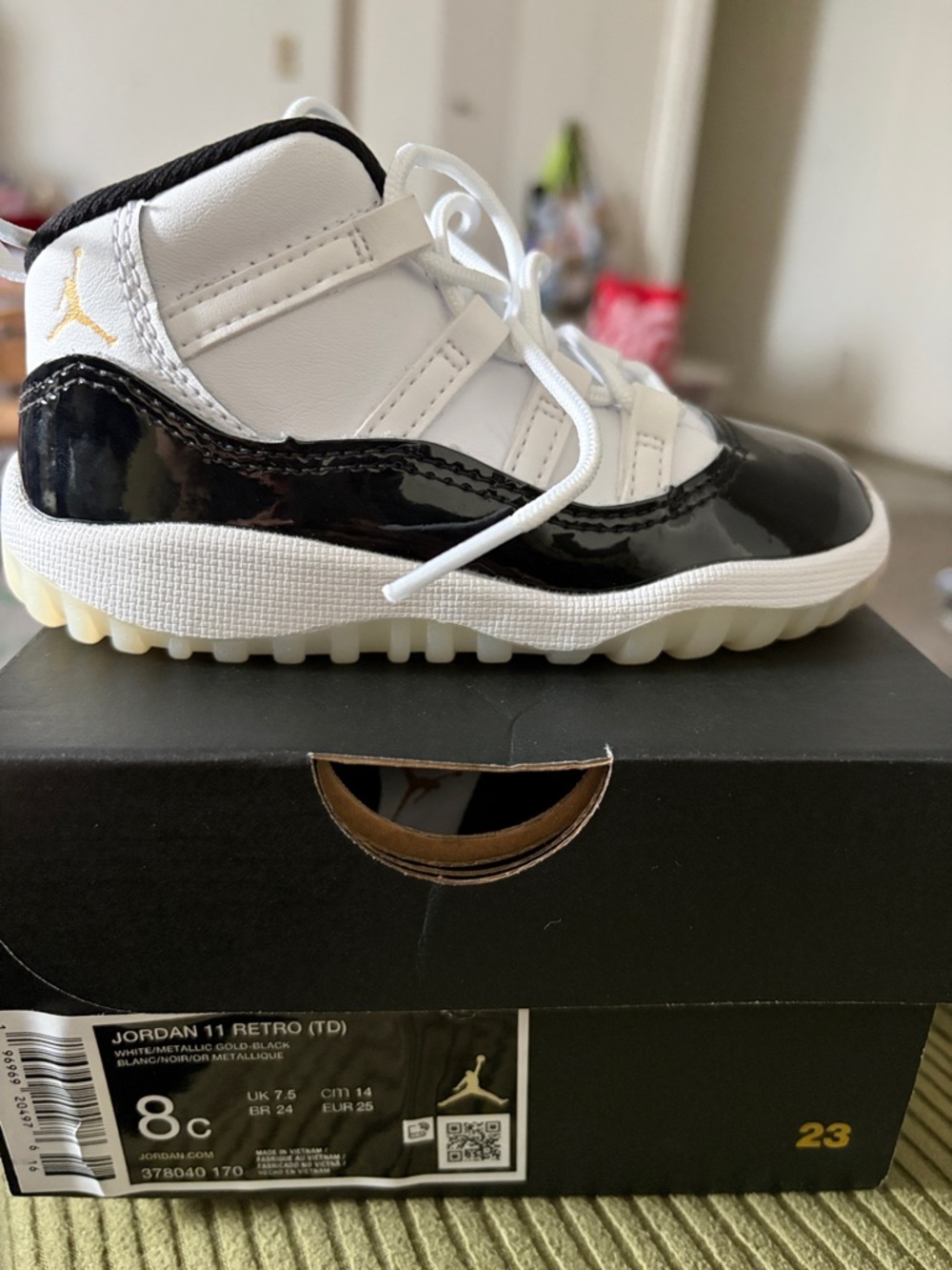 Jordan Kids' Sneakers in White, Black with Gold Jumpman